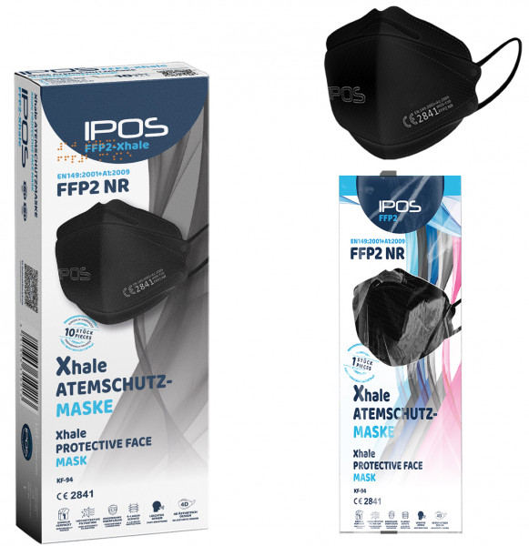 IPOS-FFP2 Xhale Masken SCHWARZ einzelverpackt (10er Box)